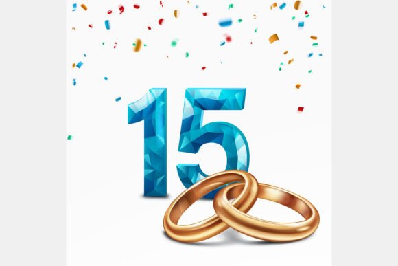 Celebrate 15 Years: Blue Number 15 and Golden Rings