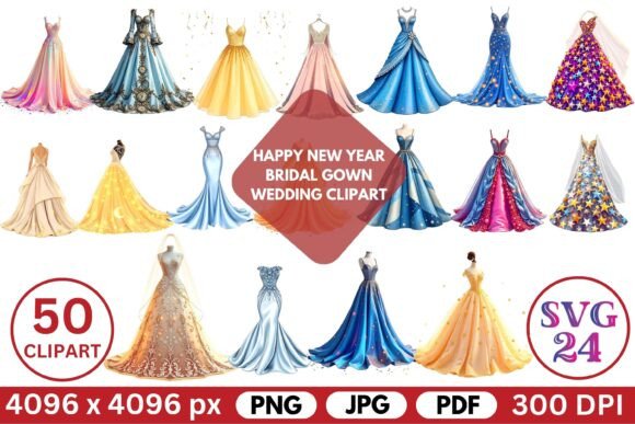 Celebrate in Style: Happy New Year Bridal Gown Clipart for Your Designs