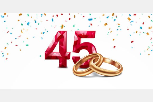 Celebrate Milestones with Red Number 45 and Golden Wedding Rings