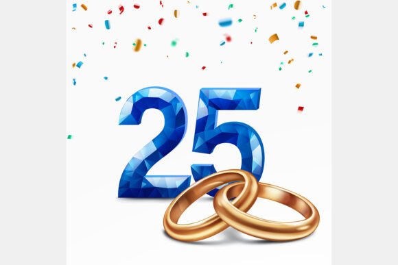 Celebrating Milestones: The Blue Number 25 and Golden Wedding Rings Design