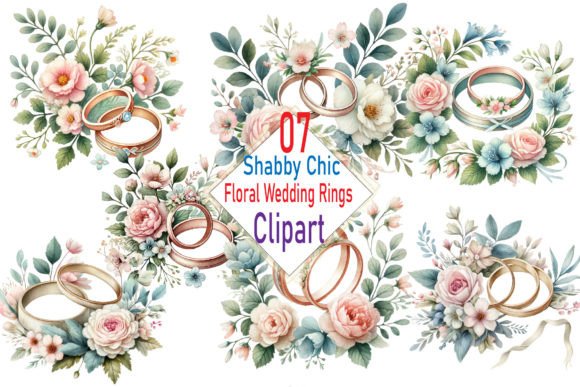 Charming Shabby Chic Floral Wedding Rings Clipar for Projects