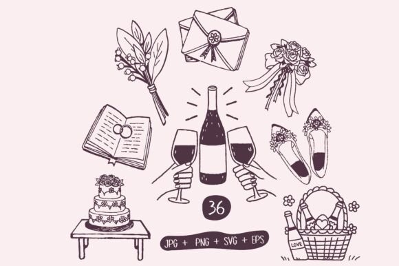Elegant Wedding Line Art: 37 Hand-Drawn SVG Icons