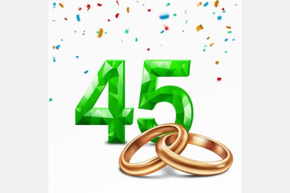 Green Number 45 and Golden Wedding Rings: A Design Asset for Milestone Moments