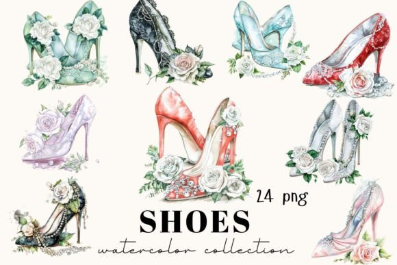 High Heel Shoes, Wedding Shoes & Flowers: A Watercolor Design Collection
