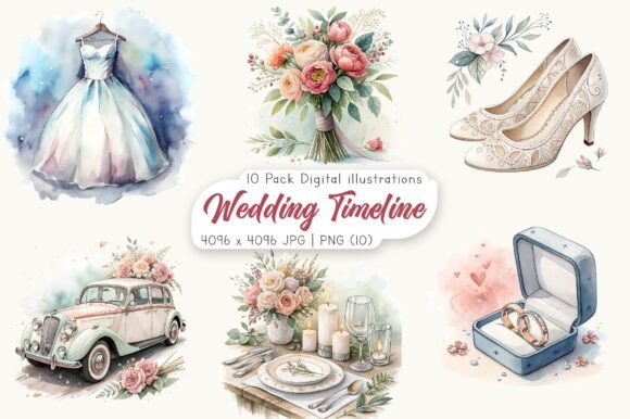 Watercolor Wedding Timeline Clipart for Your Creative Projects