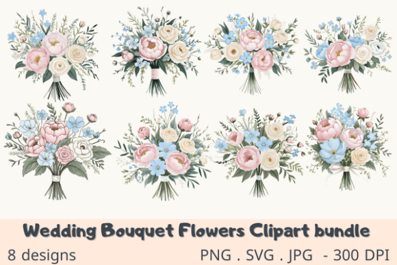 Wedding Bouquet Flowers Clipart Bundle: Elegant Design Assets